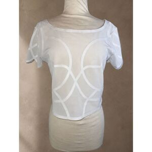 By Anthropologie Size XL Soutache Baby Tee Sheer Mesh White Cropped Top